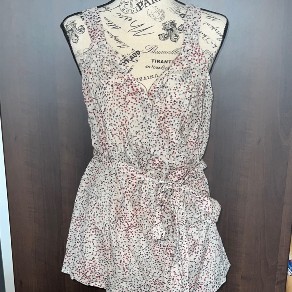 Gap Print Semi Sheer Side Wrap/Button Top with Red and Blue Accents, Sz: Large
